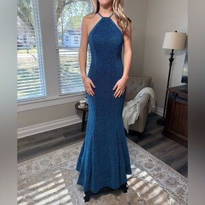 New With Tags Elegant Blue Glitter Mesh Mermaid Prom Dress Size 6
